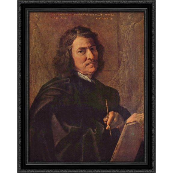 Self Portrait 28x34 Large Black Ornate Wood Framed Canvas Art by Nicolas Poussin