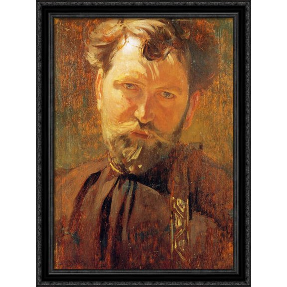 Self-Portrait 28x38 Large Black Ornate Wood Framed Canvas Art by Alphonse Mucha