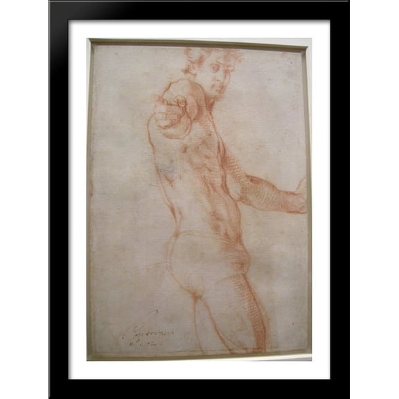 Self Portrait 28x38 Large Black Wood Framed Print Art by Jacopo Pontormo