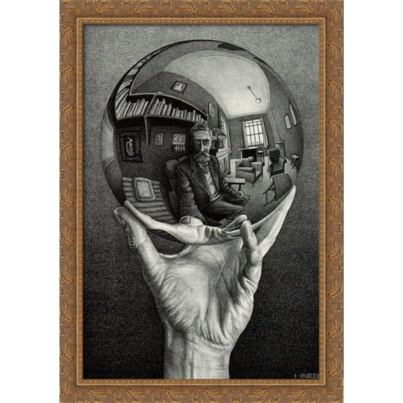 Self Portrait 28x40 Large Gold Ornate Wood Framed Canvas Art by M.C. Escher