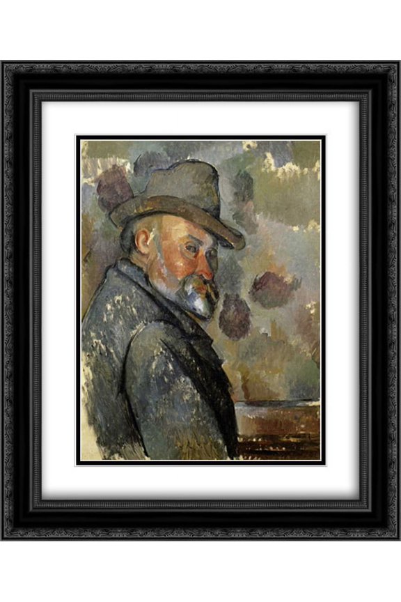 Self Portrait 2x Matted 20x24 Black Ornate Framed Art Print by Cezanne, Paul