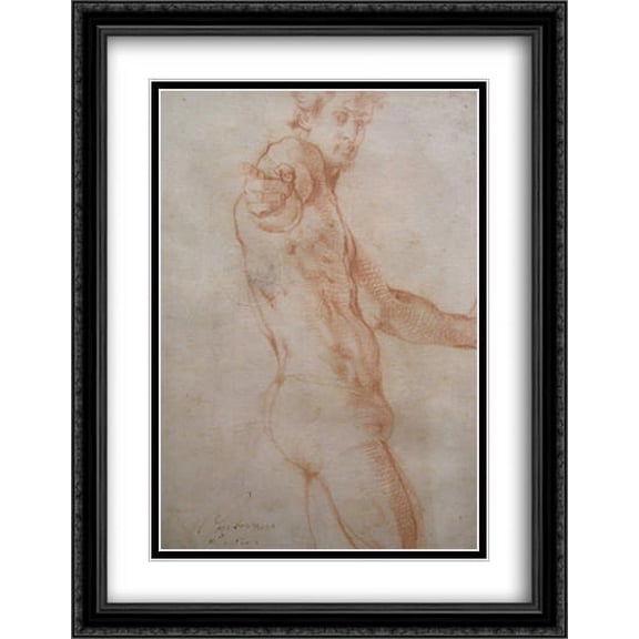 Self Portrait 2x Matted 28x36 Large Black Ornate Framed Art Print by Pontormo, Jacopo