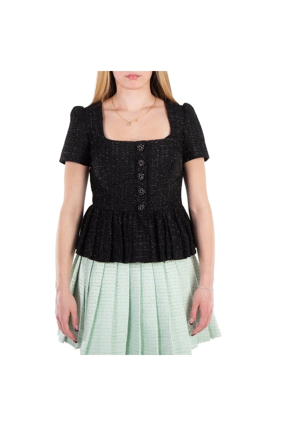 Black Boucle Peplum Top, Brand Size 10 ( US Size 6 )