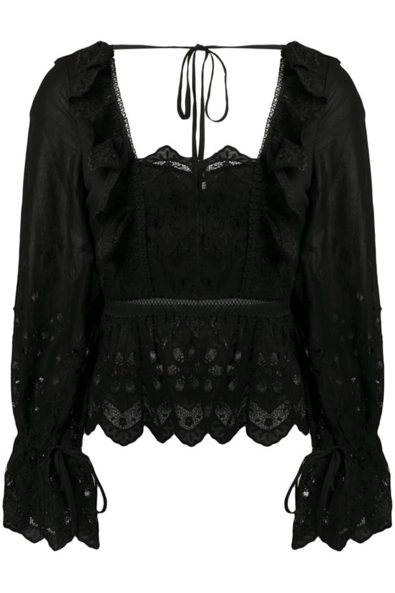 Self-Portrait Black Macramè Shirt With Floral Lace Patterns (Women's)