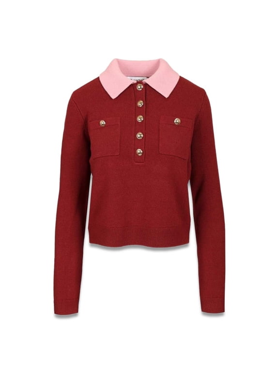 Self-Portrait Burgundy Cropped Knit Cardigan (Women's)