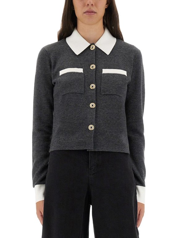 Self-Portrait Grey Contrast Collar Cardigan (Women's)