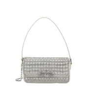 Self-Portrait Female White Baguette Handbag With Bow In All-Over Rhinestone Fabric White