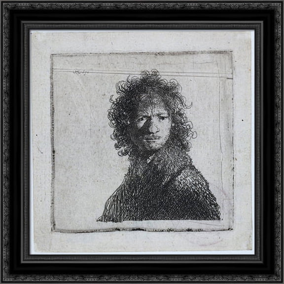 Self Portrait, Frowning 20x20 Black Ornate Wood Framed Canvas Art by Rembrandt