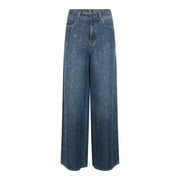 Self-Portrait High-Waisted Wide-Leg Jeans With Strass Embellishments Women's