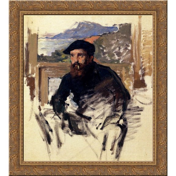 Self Portrait In His Atelier 20x22 Gold Ornate Wood Framed Canvas Art by Monet, Claude