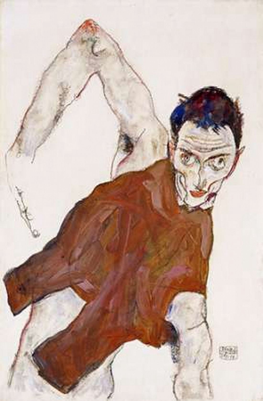 Self Portrait In a Jerkin Canvas Art - Egon Schiele (24 x 36)