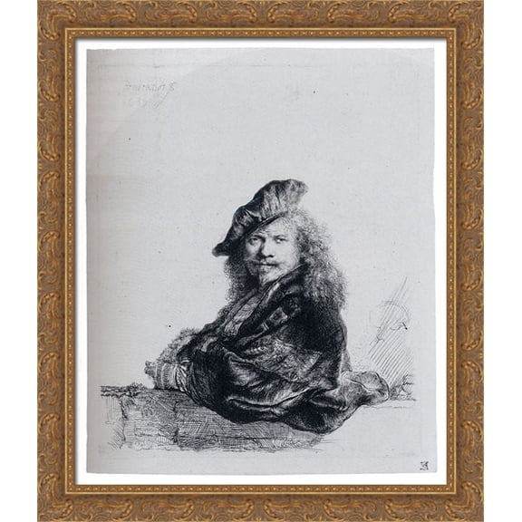 Self-Portrait Leaning On A Stone Sill 28x34 Large Gold Ornate Wood Framed Canvas Art by Rembrandt