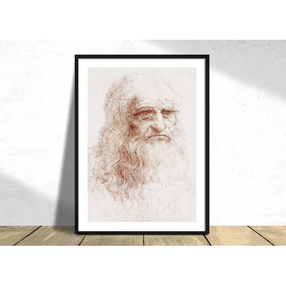 Self Portrait Leonardo Da Vinci Reproduction Renaissance Decor Old Illustration Vintage Museum Exhibition Unframed Paper Print