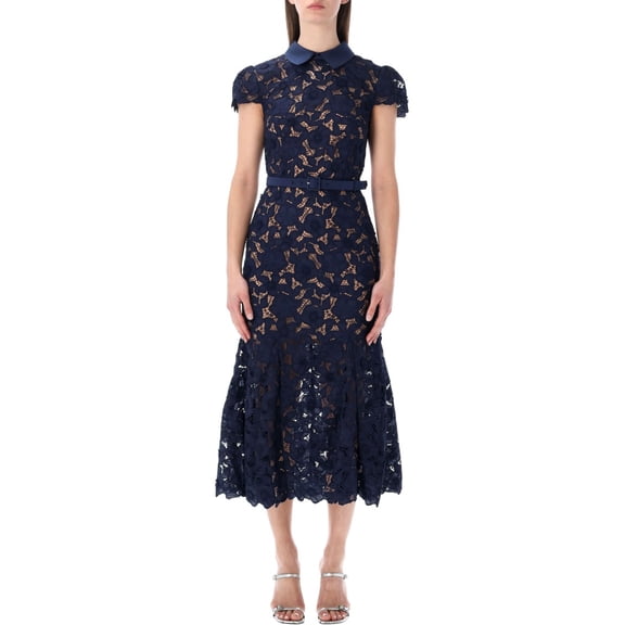 Self-Portrait Guipure Lace Satin Collar Midi Dress (Women's)