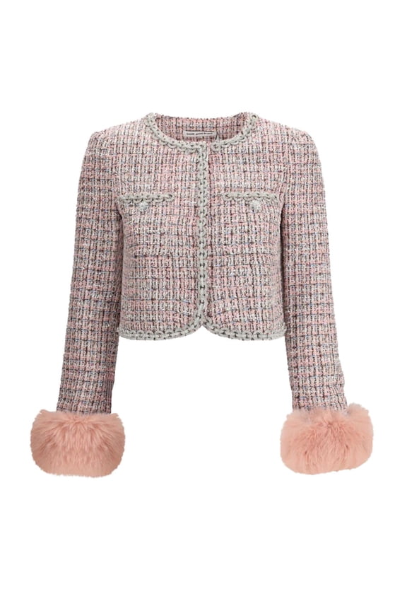 Self-Portrait Pink Bouclé Fur Cuff Jacket (Women's)