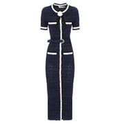 Self-Portrait Pointelle Knit Midi Dress With Decorative Pin And Four Pockets Women's