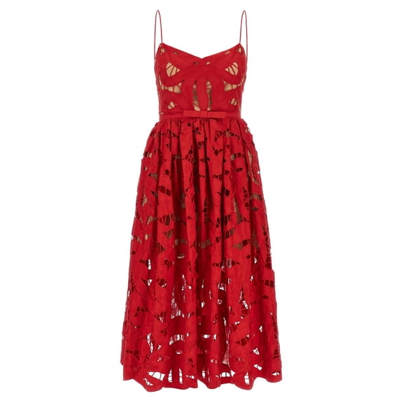 Self-Portrait Red Bow Embroidered Midi' Dress (Women's)