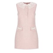 Self-Portrait Textured Boucle Mini Dress With Lace Collar And Bow Accents Women's