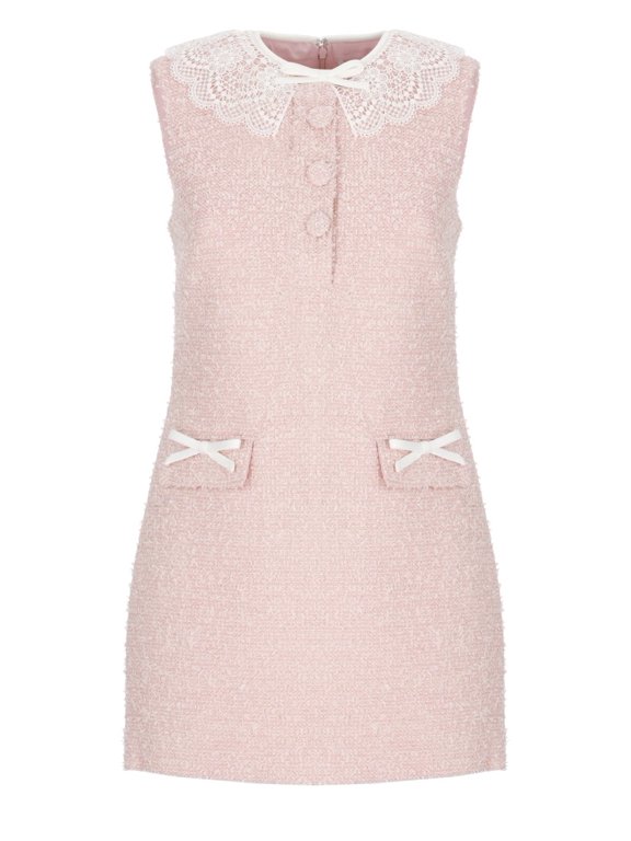 Self-Portrait Textured Boucle Mini Dress With Lace Collar And Bow Accents (Women's)