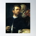 thumbnail image 1 of Self Portrait With Death Playing The Fiddle - Arnold Bocklin Poster Wall Art, Modern Wall Decor For Living Room Bedroom, 8x12 UNFRAMED, 1 of 3