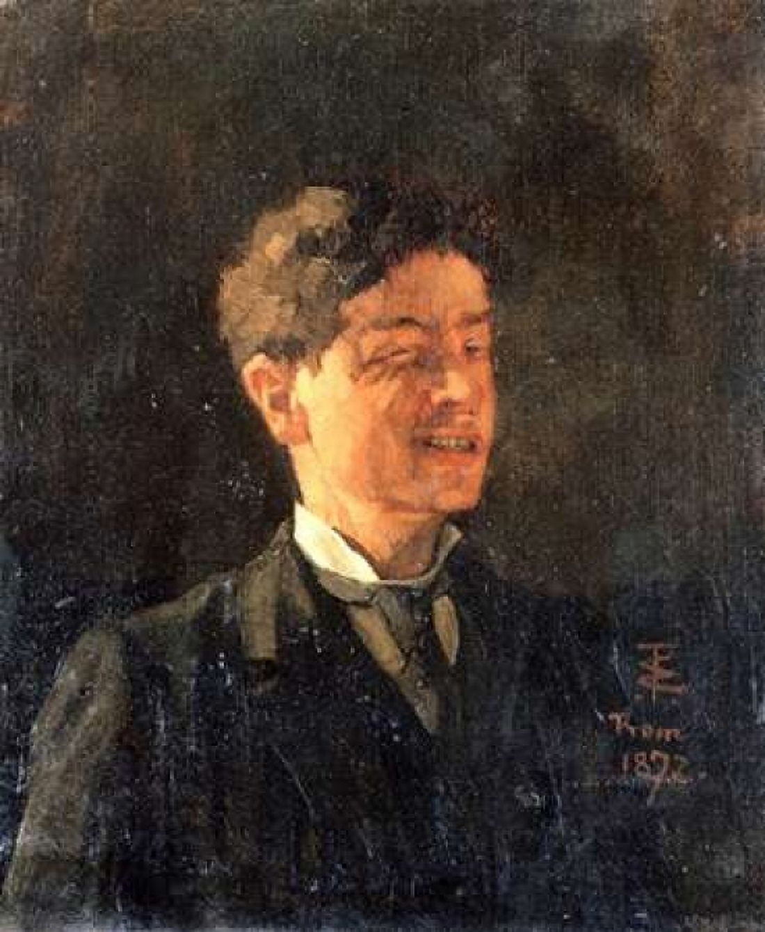 Self Portrait With Winking Eye Canvas Art - Wilhelm Trubner (20 x 24)