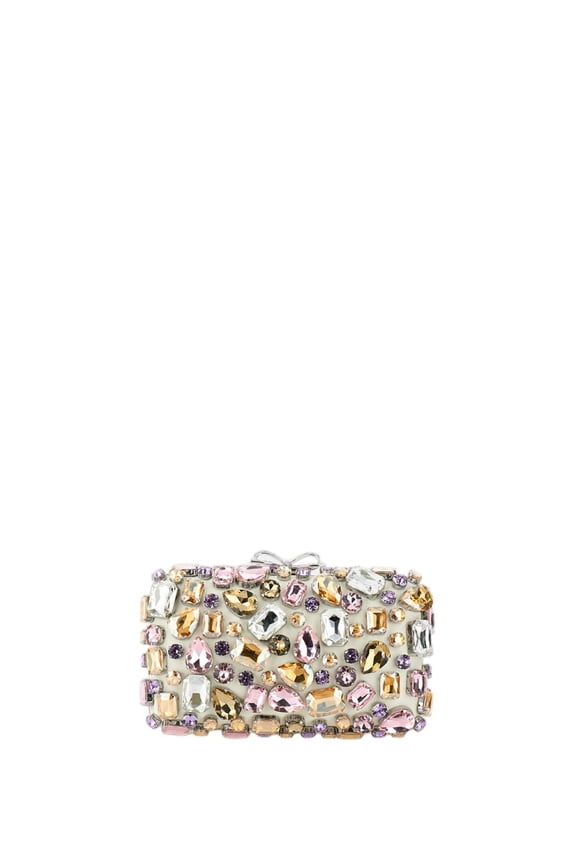 Self-Portrait Women's Rectangular Crystal-Adorned Clutch Bag With Silver Chain Strap Multicolor