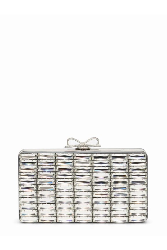 Self-Portrait Women's Rectangular Grey Satin Crystal Clutch Bag Grey