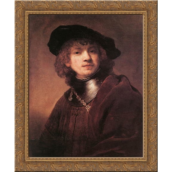 Self Portrait as a Young Man 20x23 Gold Ornate Wood Framed Canvas Art by Rembrandt