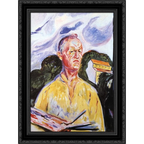 Self Portrait at Ekely 24x20 Black Ornate Wood Framed Canvas Art by Munch, Edvard