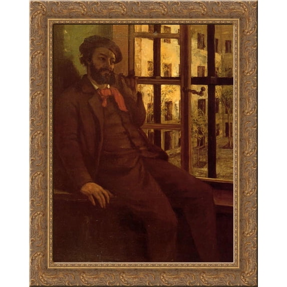 Self-Portrait at Sainte Pelagie 24x20 Gold Ornate Wood Framed Canvas Art by Gustave Courbet