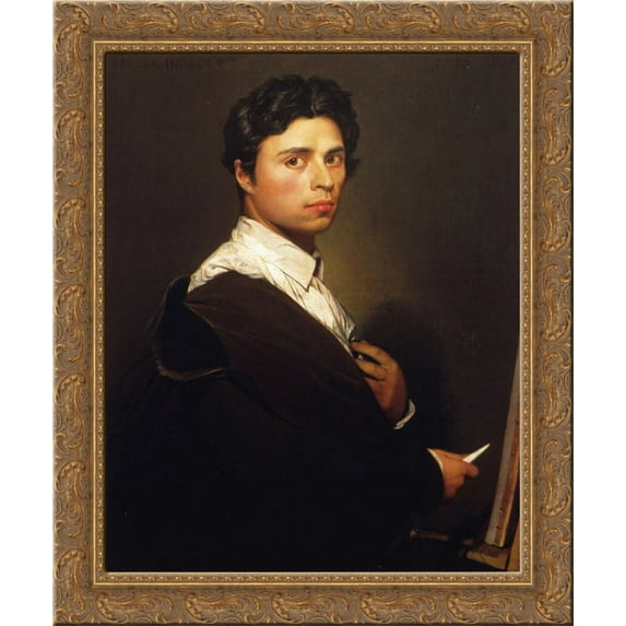 Self-Portrait at the Age of 24 24x20 Gold Ornate Wood Framed Canvas Art by Jean Auguste Dominique Ingres