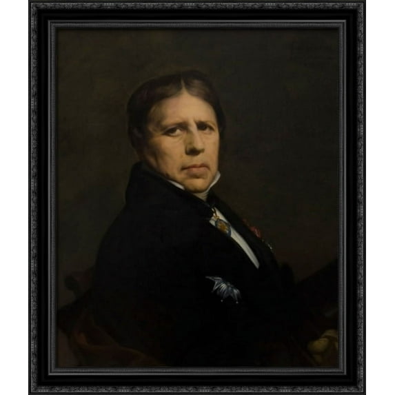 Self-Portrait at the age of 79 years old 28x34 Large Black Ornate Wood Framed Canvas Art by Jean Auguste Dominique Ingres