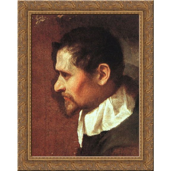 Self'Portrait in Profile 20x23 Gold Ornate Wood Framed Canvas Art by Carracci, Annibale