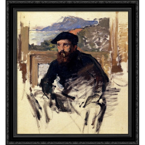 Self Portrait in his Atelier 28x32 Large Black Ornate Wood Framed Canvas Art by Claude Monet
