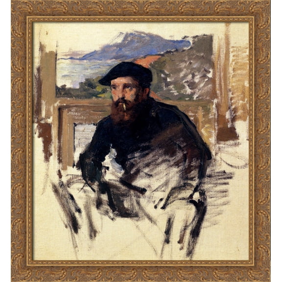 Self Portrait in his Atelier 28x32 Large Gold Ornate Wood Framed Canvas Art by Claude Monet