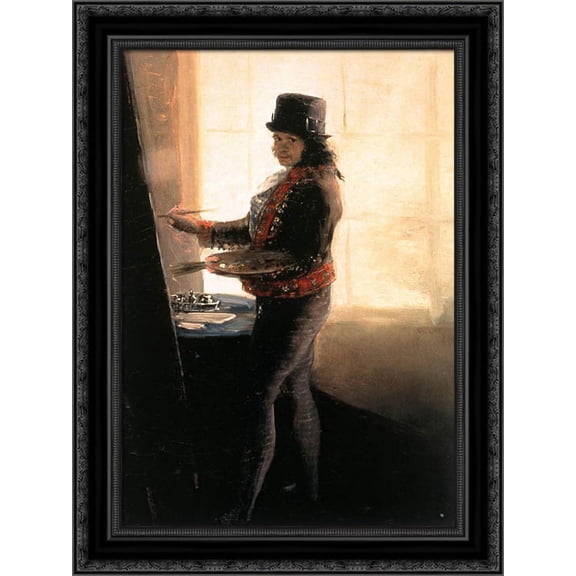 Self-Portrait in the Workshop 19x24 Black Ornate Wood Framed Canvas Art by Goya, Francisco de