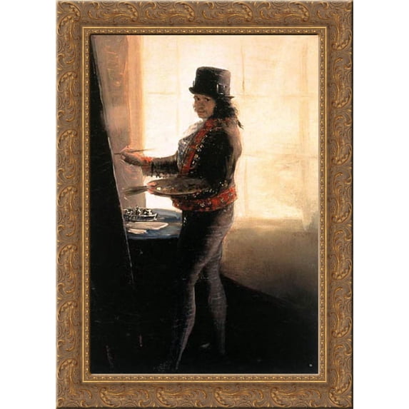 Self-Portrait in the Workshop 19x24 Gold Ornate Wood Framed Canvas Art by Goya, Francisco de