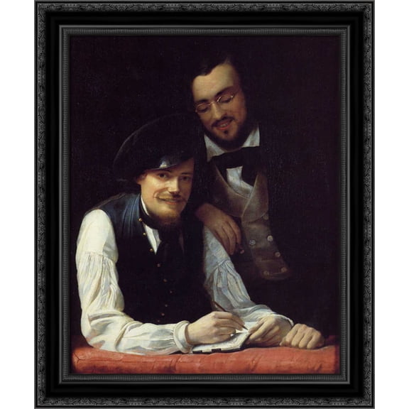Self Portrait of the Artist with his Brother, Hermann 20x23 Black Ornate Wood Framed Canvas Art by Winterhalter, Franz Xavier