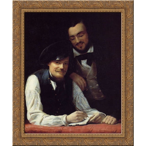 Self Portrait of the Artist with his Brother, Hermann 20x23 Gold Ornate Wood Framed Canvas Art by Winterhalter, Franz Xavier
