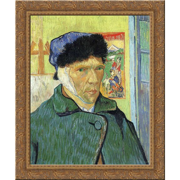 Self Portrait with Bandaged Ear 24x20 Gold Ornate Wood Framed Canvas Art by Vincent van Gogh