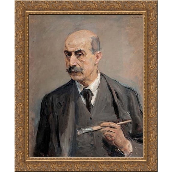 Self-Portrait with Brush 24x20 Gold Ornate Wood Framed Canvas Art by Max Liebermann