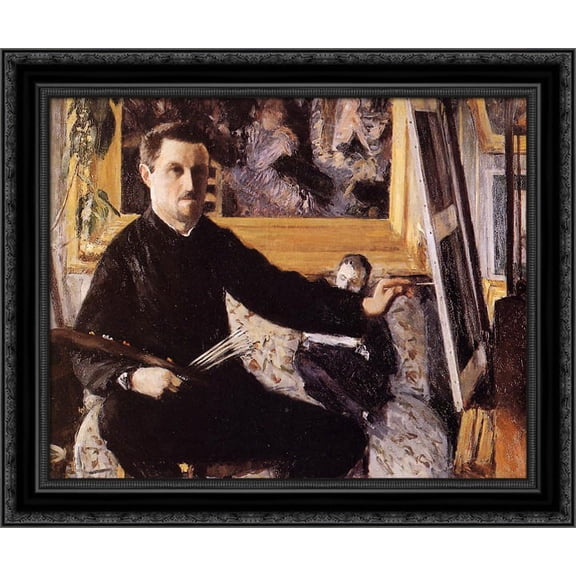 Self Portrait with Easel 23x20 Black Ornate Wood Framed Canvas Art by Caillebotte, Gustave