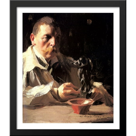 Self Portrait with Faun and Nymph 28x34 Large Black Wood Framed Print Art by Anders Zorn