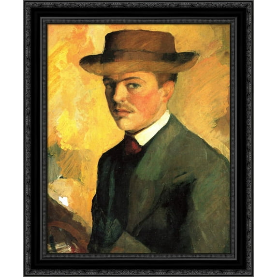 Self Portrait with Hat 20x24 Black Ornate Wood Framed Canvas Art by Macke, August