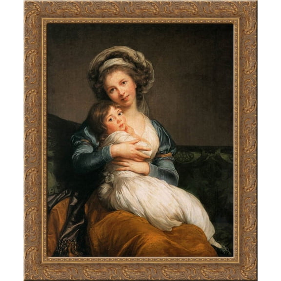Self Portrait with Her Daughter, Julie 24x20 Gold Ornate Wood Framed Canvas Art by Louise Elisabeth Vigee Le Brun