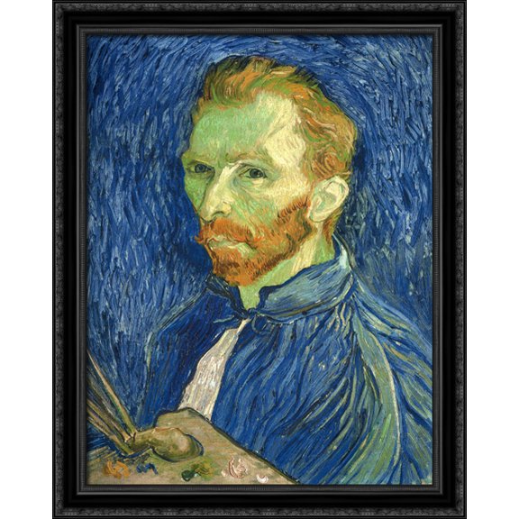 Self Portrait with Pallette 28x36 Large Black Ornate Wood Framed Canvas Art by Vincent van Gogh