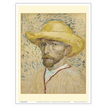 Self-Portrait with Straw Hat - From an Original Color Painting by Vincent Van Gogh c.1887 - Master Art Print (Unframed) 9in x 12in
