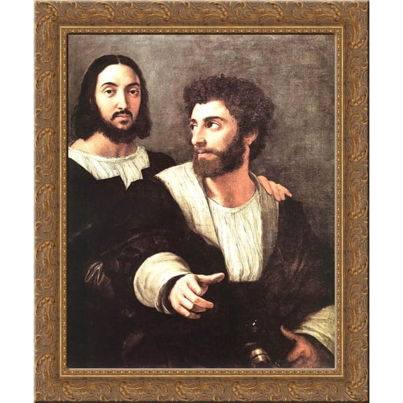 Self Portrait with a Friend 20x24 Gold Ornate Wood Framed Canvas Art by Raphael