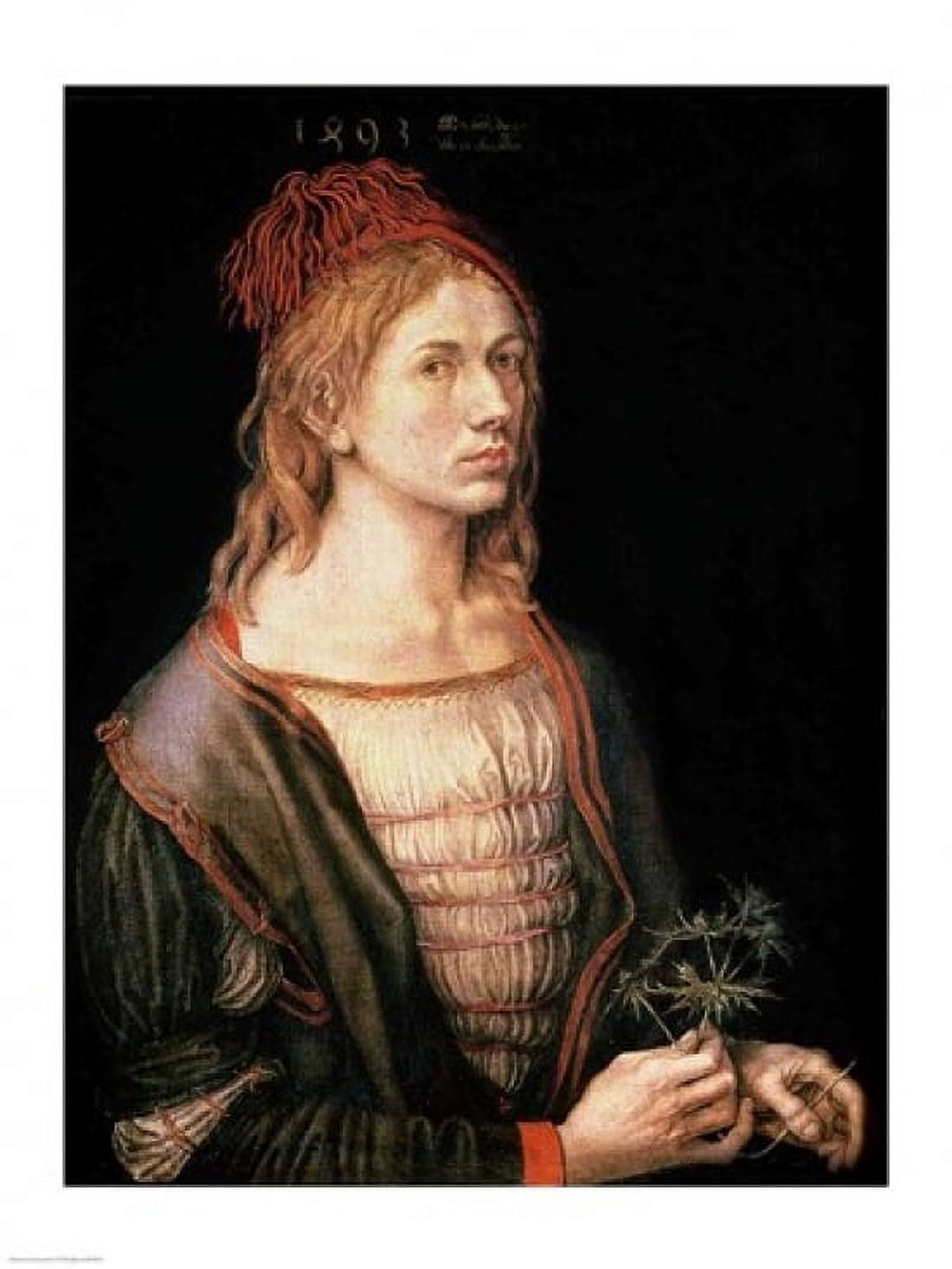 Self Portrait with a Thistle 1493 Canvas Art - Albrecht Durer (24 x 36)