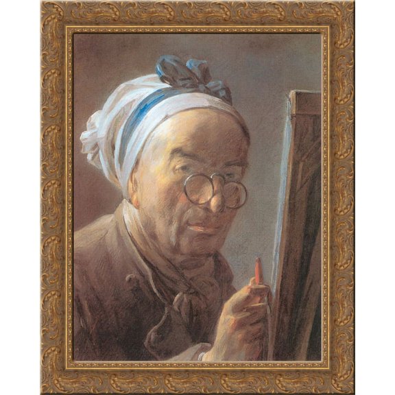 Self-Portrait with an Easel 24x20 Gold Ornate Wood Framed Canvas Art by Jean-Baptiste-Simeon Chardin